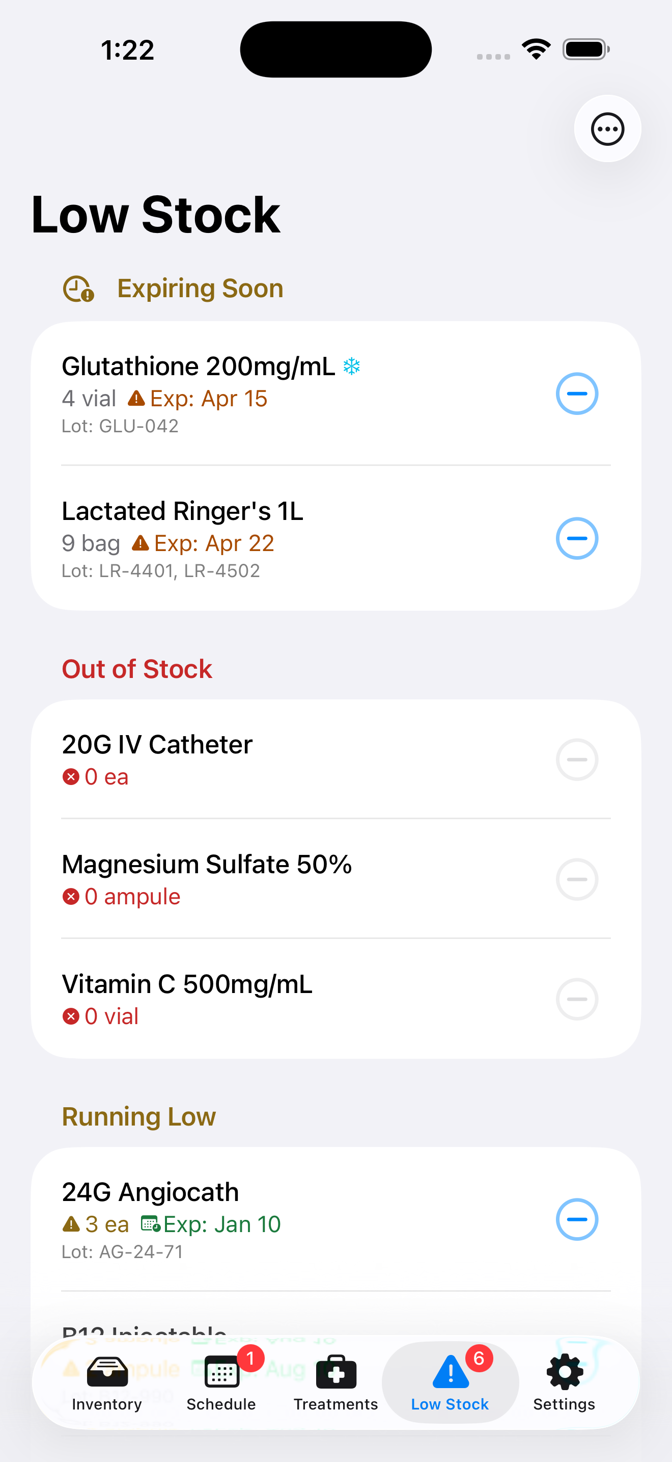 Low stock screen