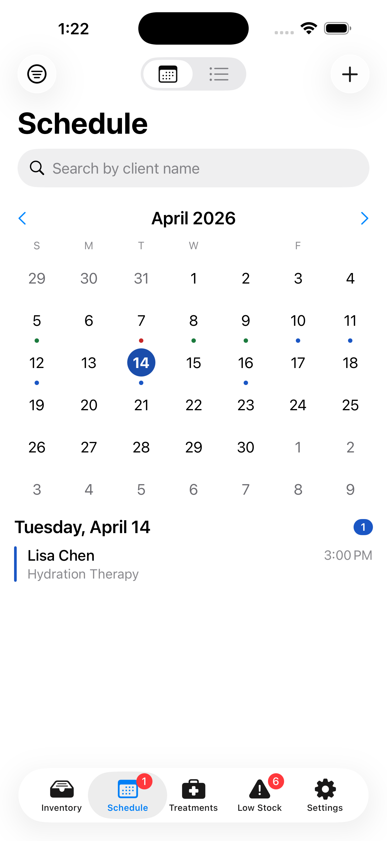 Schedule screen
